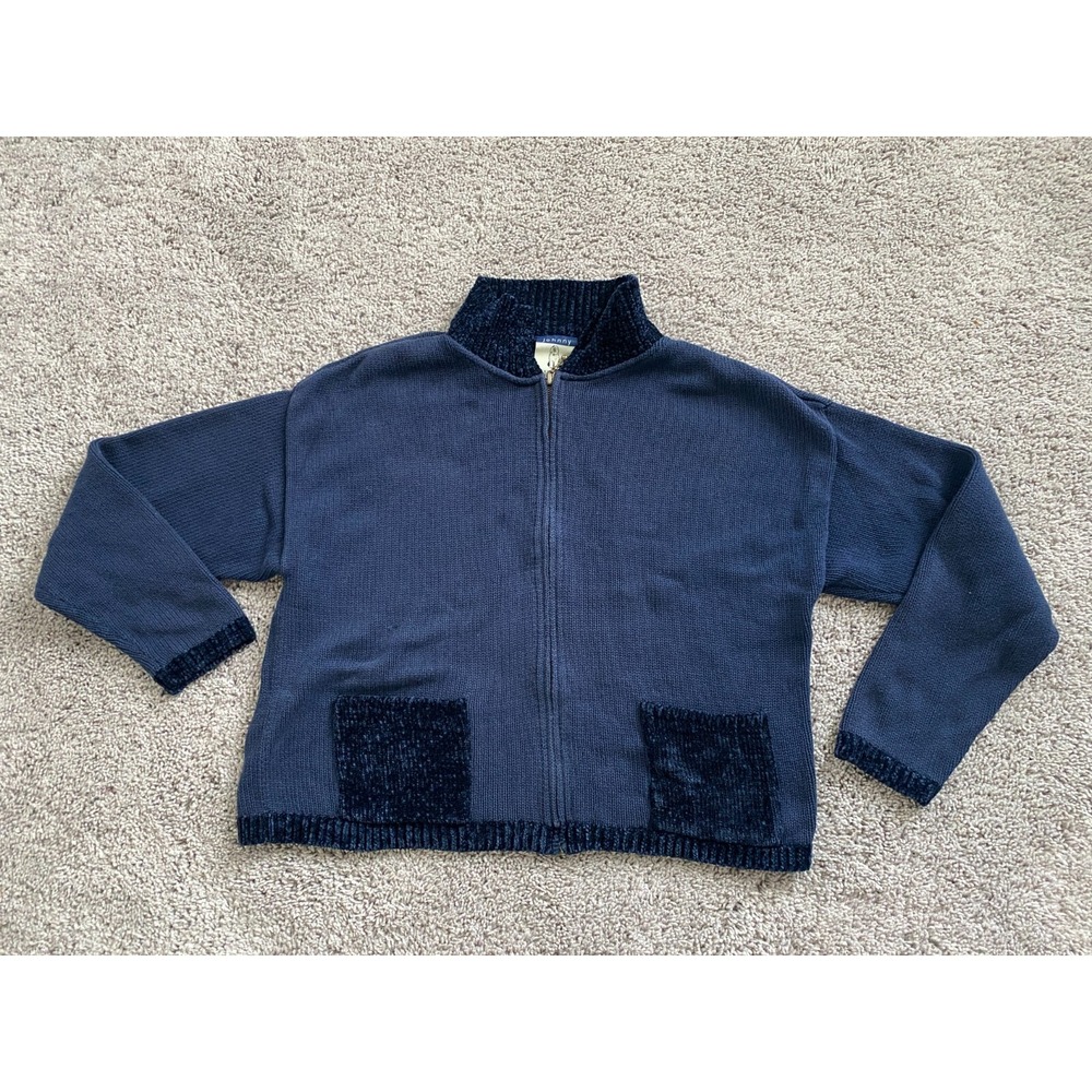 Vintage Cousin Johnny Sweater‎ Womens Medium Blue Knit Full Zip USA